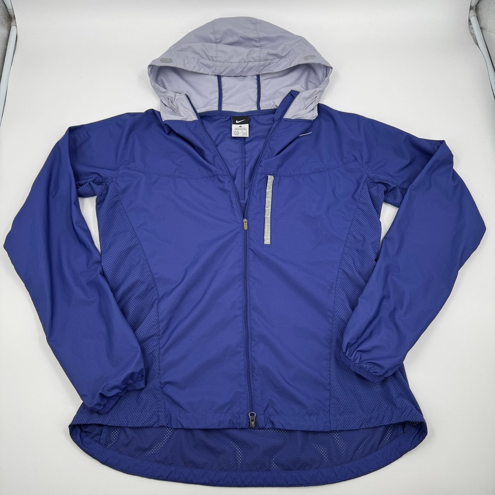 Nike Womens Hooded Running Windbreaker Jacket Purple Blue Mesh 362782-531 Size L
